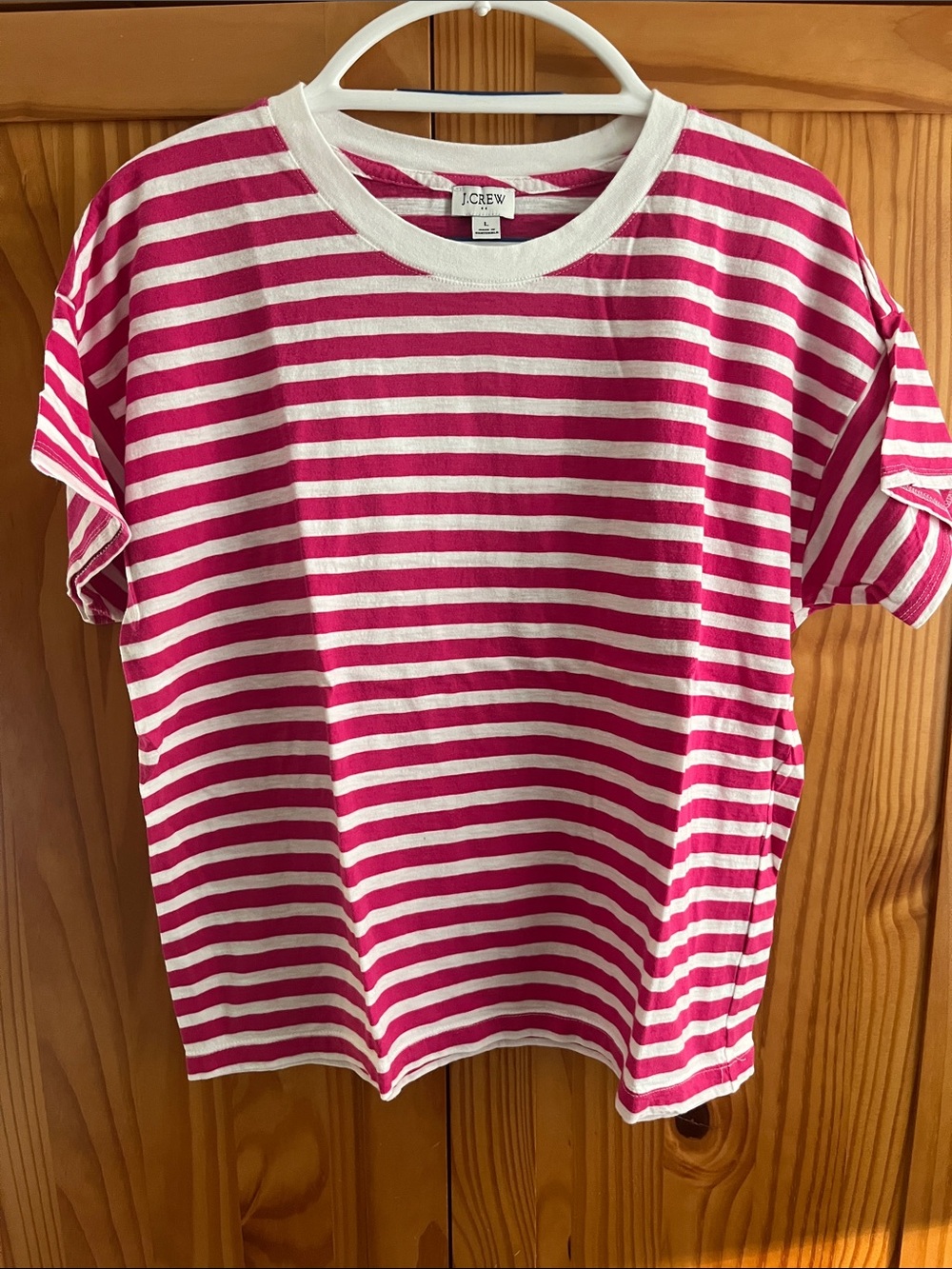 J. Crew Pink and White Striped Short Sleeve Tee